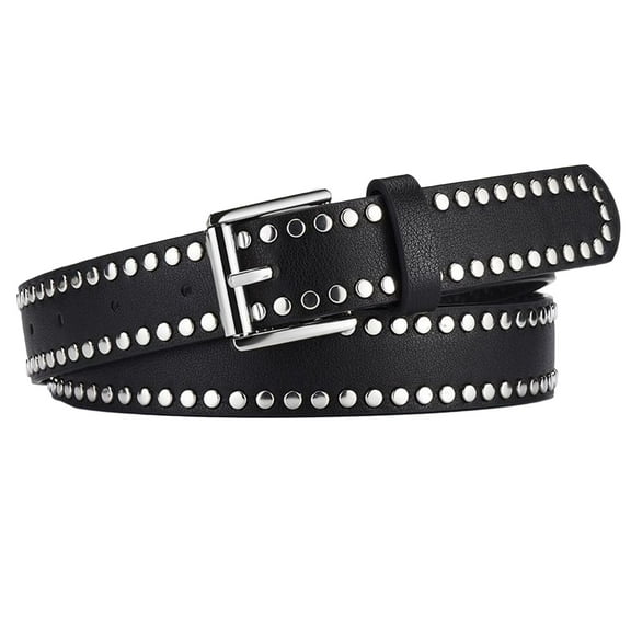 SWSMCLT Women's Faux Leather Belt Fashion Metal Casual Spring Studded Medium Buckle Metal Buckle Streetwear Black Small-Large