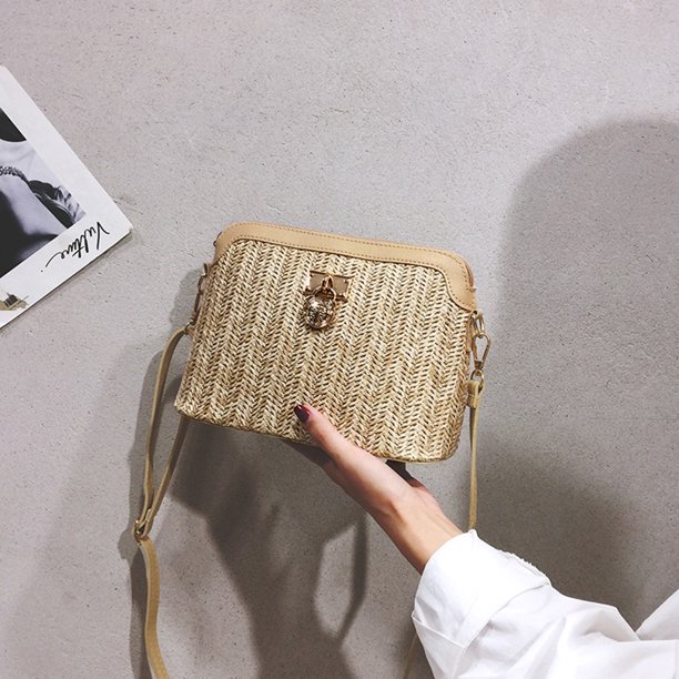 Bolso De Mensajero Bolsas de hombro de paja coreanos Bolsas cruzados tejidos de concha para mujer (Amarillo)