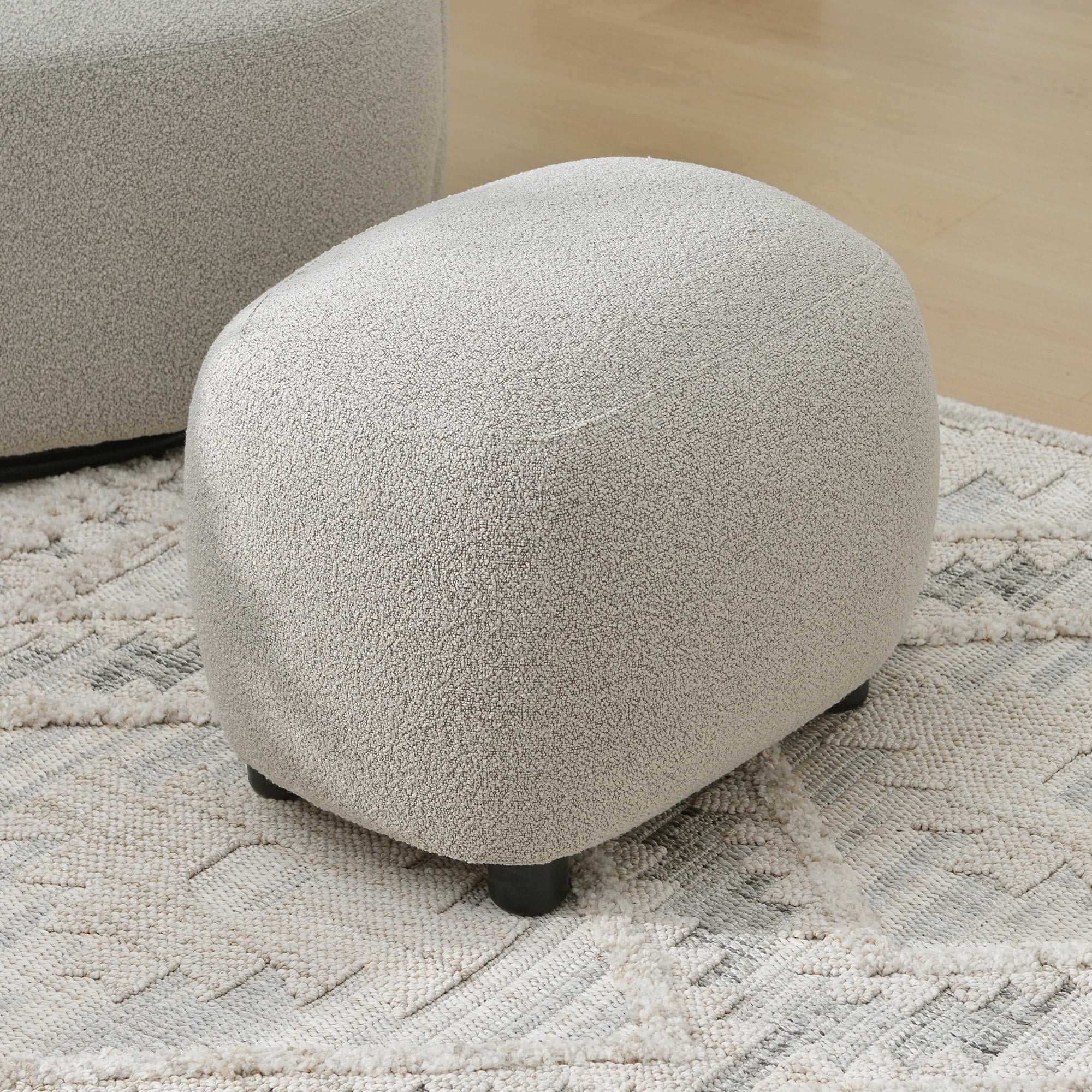 Round Boucle Upholstered Ottoman Chair, Footstool with Soft Padded Seat, Fully Assembled Modern Sofa Couch Footrest, Extra Seating for Bedroom Entryway, Taupe(18.5" D x 23" W x 16.5" H)
