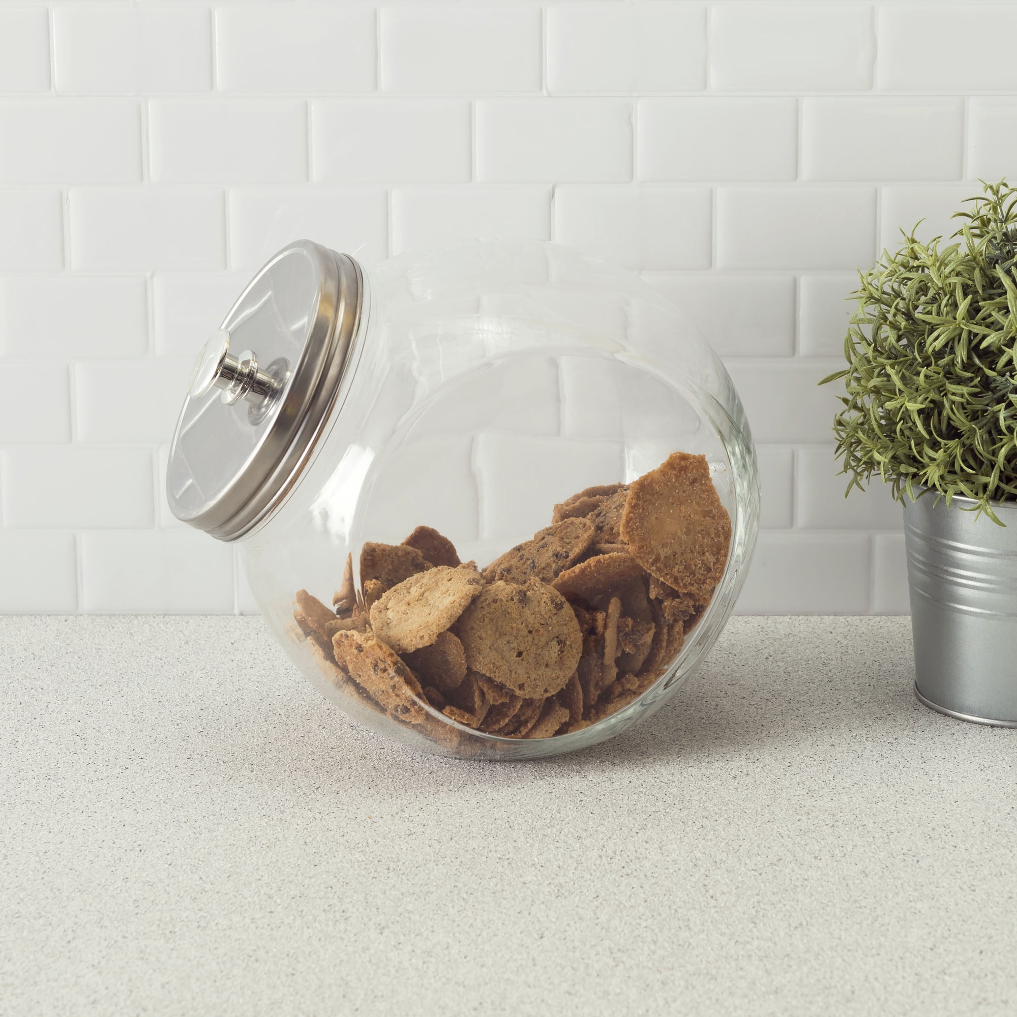 Home Basics Large 140 oz. Glass Candy Storage Jar with Stainless Steel