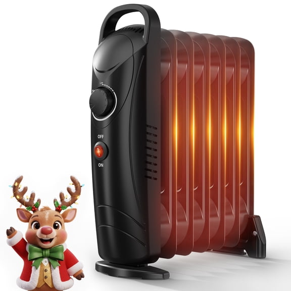 Open Box PRO CHOICE Oil Filled Radiator Heater Electric, 700W Portable Space Heater W/ Thermostat, Black