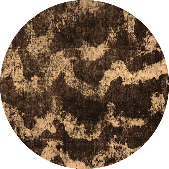 Ahgly Company Indoor Round Abstract Brown Modern Area Rugs, 5' Round