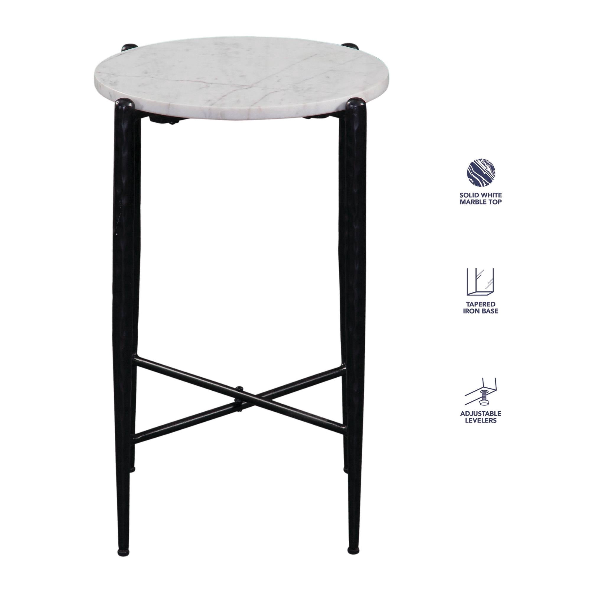 Steve Silver Loxie White Marble Top Round End Table