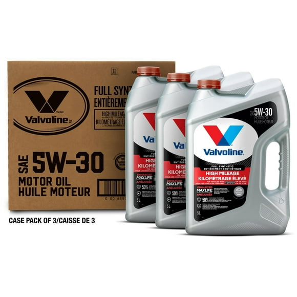 Huile à moteur Valvoline MaxLife entièrement synthétique pour kilométrage élevé 5W30 3X5L