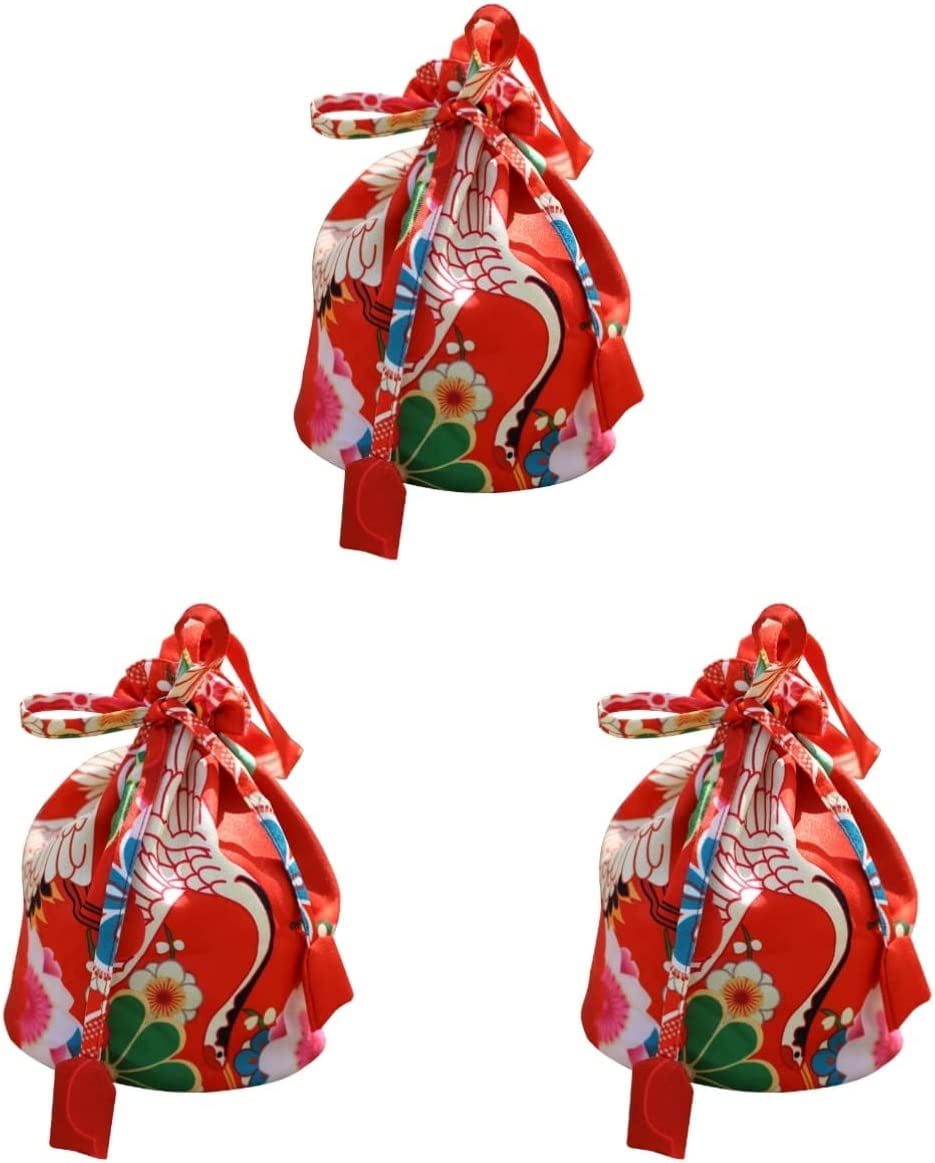 2 pcs Pattern Red Japanese Women Portable Cherry Blossom Style Purse Coin  Draw Lady for Cosmetic Pouch 