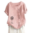 thumbnail image 3 of ICHUANYI Clearance Women Casual Plus Size Printed Short Sleeve Button Tunic T-shirt Blouse Tops(Pink, M) ICHUANYI WER2023081505074, 3 of 5