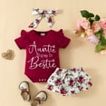 thumbnail image 2 of Hpapadks Baby Girl Outfits Summer Short Sleeve Letter Print Romper Tops Floral Shorts Baby Girl Clothes Red 0-3 Months, 2 of 7