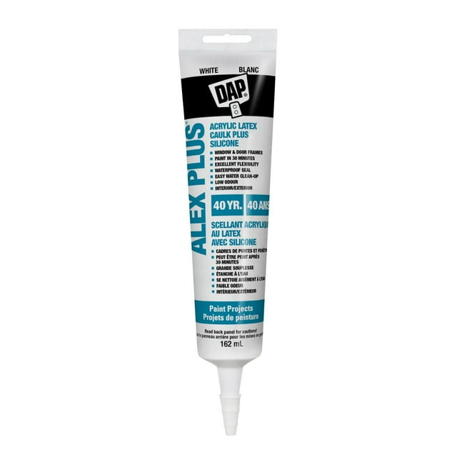 DAP Alex Plus All-Purpose Acrylic Latex Caulk Plus Silicone, 162ml, White