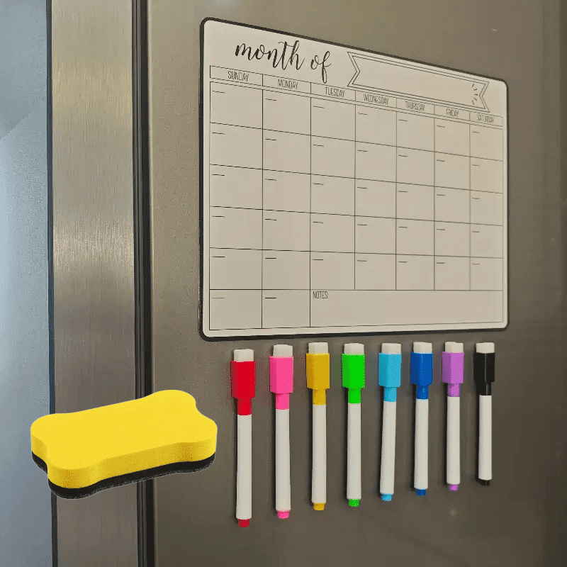 Magnetic Fridge Calendar & Whiteboard Combo - Undated Weekly/Monthly Planner with Markers & Holder for Refrigerator Organization