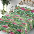 thumbnail image 3 of Ambesonne Tropical Fitted & Flat Sheet with Shams 4 Pcs Set, Dreamy Flamingo Hibiscus, Queen, Hot Pink Jade Green, 3 of 5