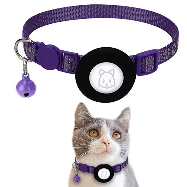 Collar reflectante para gatos Breakaway con soporte para GPS, hebilla de seguridad y campana para Airtag