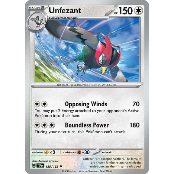 Pokemon Scarlet & Violet Temporal Forces Uncommon Unfezant #135