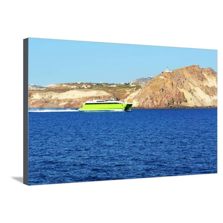 The Speed Ferry Going from Santorini Island, Greece Stretched Canvas Print Wall Art By
