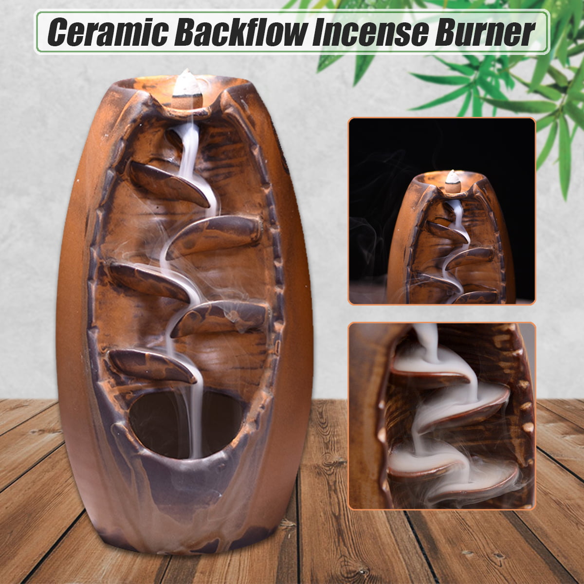 Durable Ceramic Waterfall Backflow Incense Burners Holder Censer Diffuser Decor 