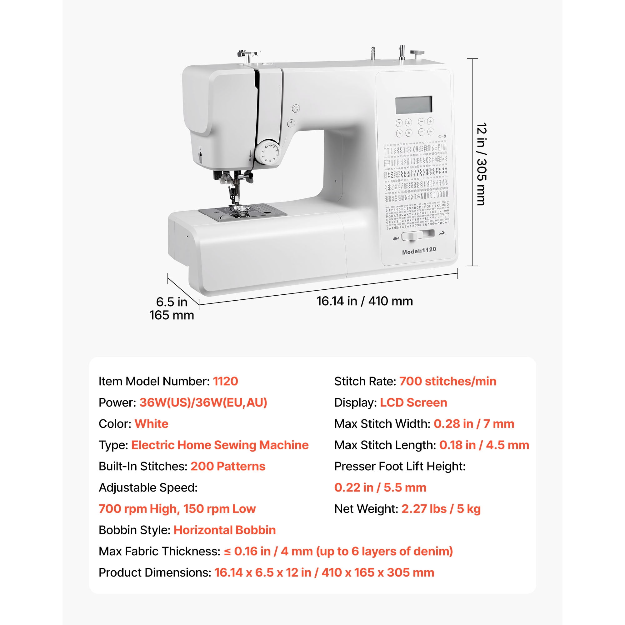 KFFKFF Computerized Sewing Machine with 200 Stitch Options, LCD Display, Foot Pedal, LED Light, Durable Metal Frame, and High-Performance Motor for Sewing Projects and Repairs