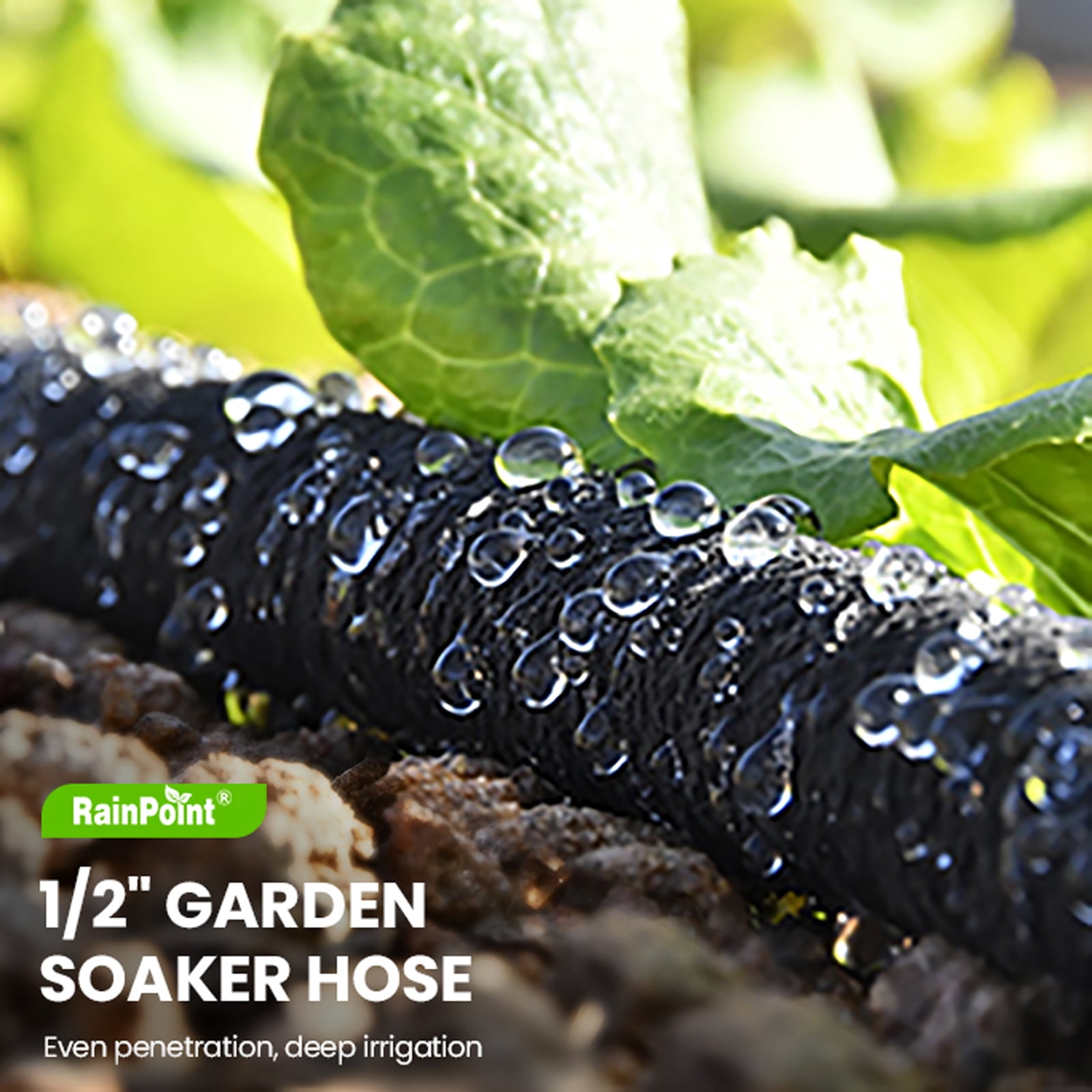 RainPoint 1/2 Inch Soaker Hose 50FT Water-Saving Drip Irrigation for Garden,Black