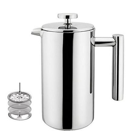 Highwin Small Stainless Steel French Press - 3 cups (4 oz each) Coffee Plunger, Press Pot, Best Tea Brewer & Maker, Quality Cafetiere - Double Walled. Unique Dual-Filter. Individual (Best Rated K Cup Coffee Maker 2019)