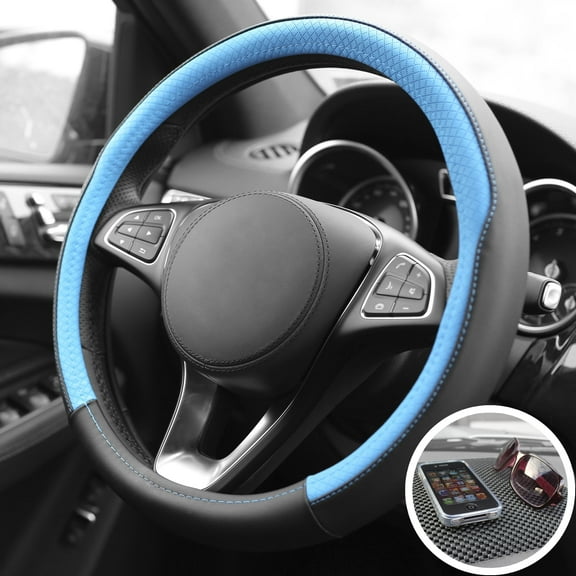 FH Group Microfiber Leather Steering Wheel Cover Fits 14.5" - 15.5" w/ Dash Mat