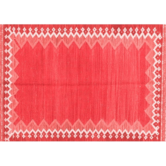 Ahgly Company Indoor Rectangle Abstract Red Contemporary Area Rugs, 2' x 4'