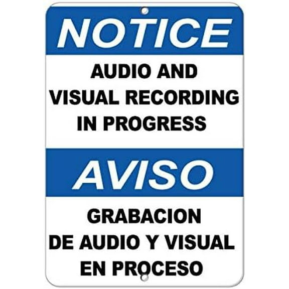 UEJUNBO Notice Audio and Visual Recording in Progress Sign Business Sign 12X8 Inches Metal Tin Sign