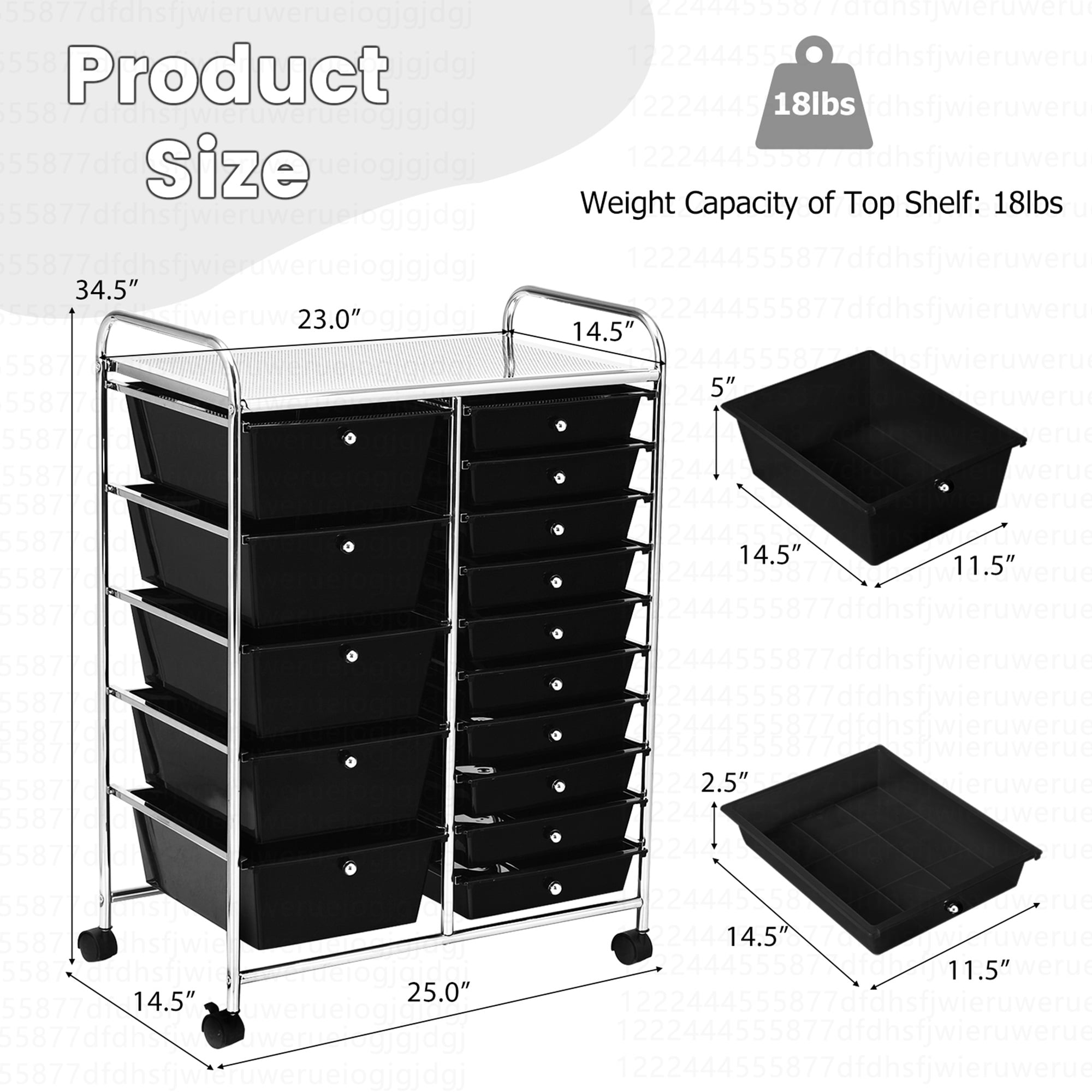 Costway 15 Drawer Art & Craft Rolling Storage Cart Tools Scrapbook Paper Office School Organizer Black