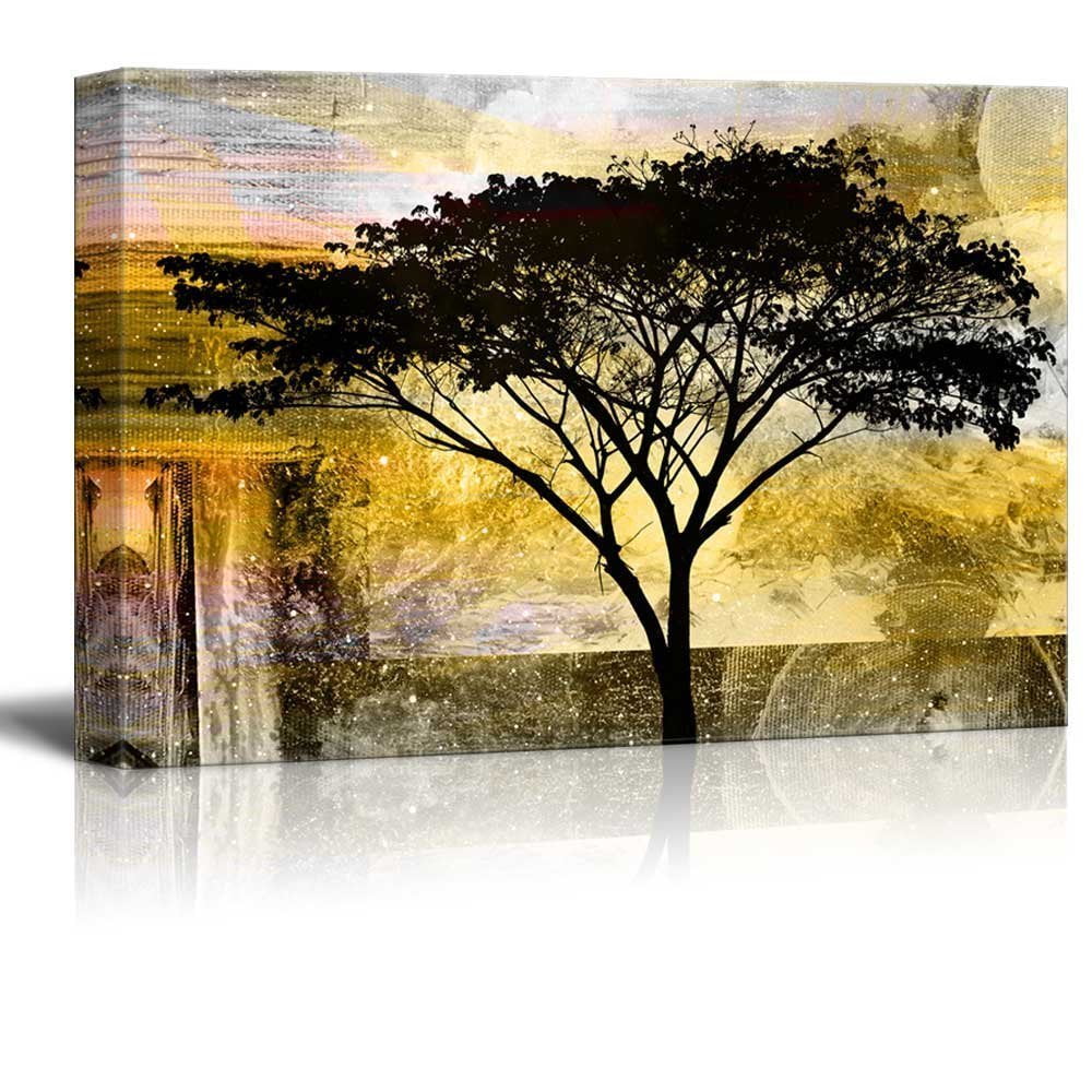 wall26 - Abstract Canvas Wall Art - Black Tree on Grunge Background