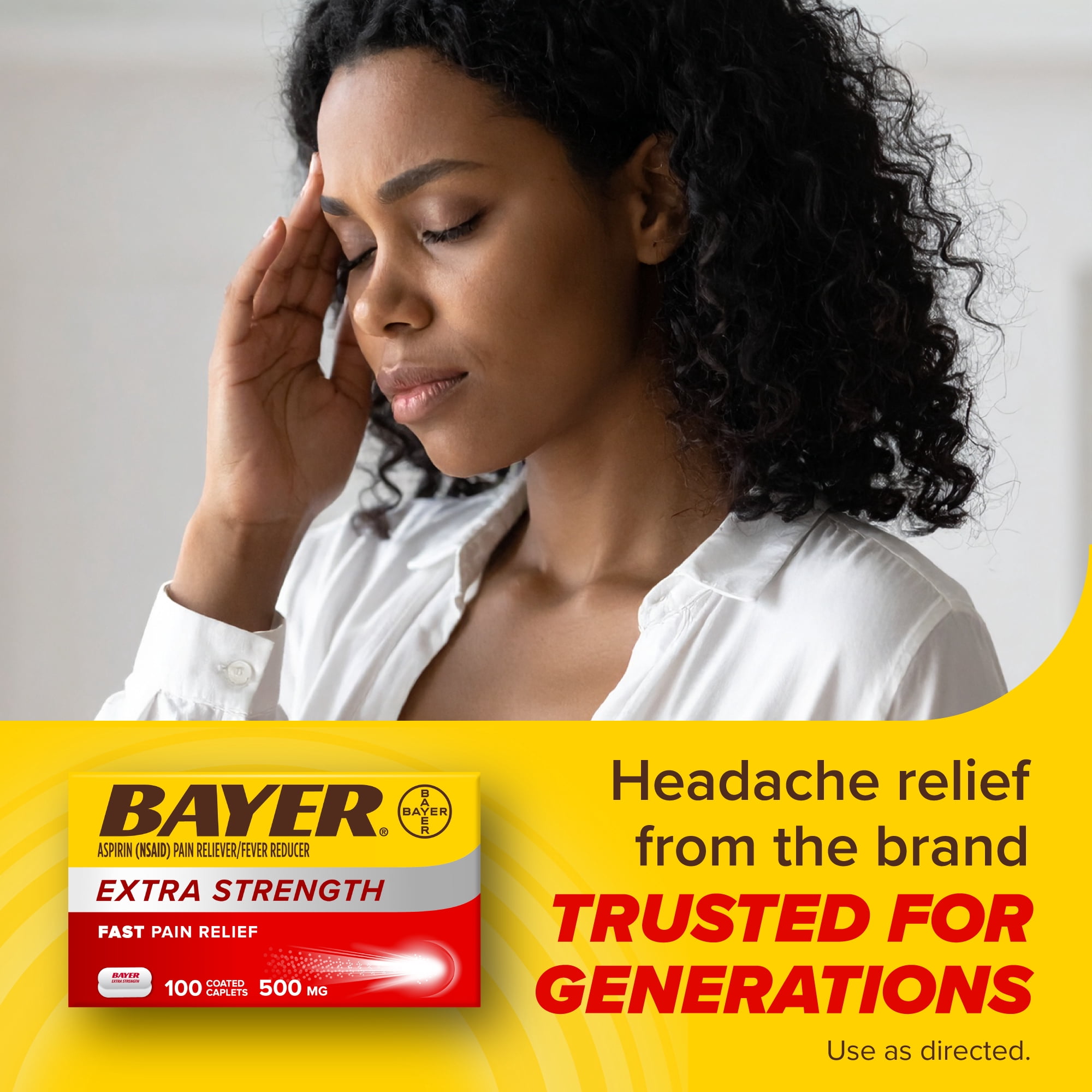 (3 pack) Bayer Aspirin Extra Strength, Pain Relief Pills, Fever Reducer and Headache Relief, 100 Count