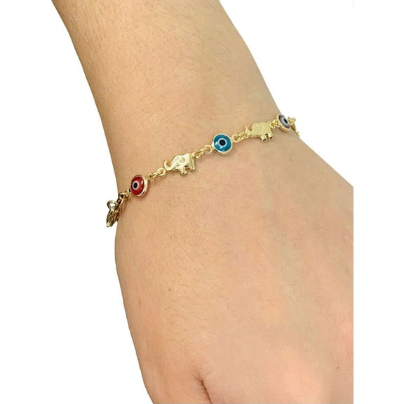 Evil Eye Women's Bracelet 14K Gold Filled / Elephant Bracelet / Evil Eye Bracelet 7.5" / Pulsera Para Mujer Mal de Ojo / Pulsera de Elefante en Oro Laminado / Evil Eye Jewelry / Animals Bracelet