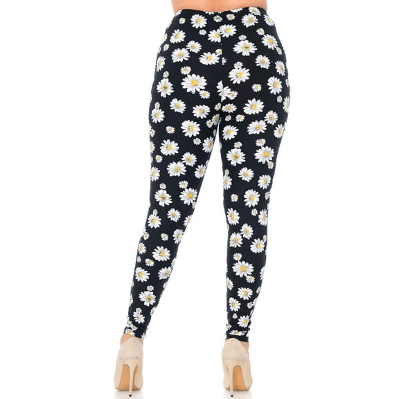 Buttery Soft Daisy Extra Plus Size Leggings - 3X-5X (XPlus One Size,Black)