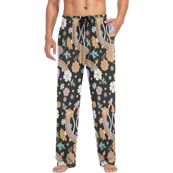 GZHJMY Men’s Cotton Pajama Pant – Hippie Mushroomes Print Lounge Pjs Bottom with Pockets Drawstring, Pajama Bottoms for Home and Rest, Medium
