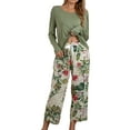 thumbnail image 2 of SWSMCLT Women's Cute Pajamas Set 2 Piece Pjs Printed Lounge Set Soft Long Sleeve Pant Baggy Stretchy Loose Green Medium, 2 of 4