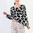 thumbnail image 4 of SWSMCLT Women's Cotton Pajama Tops Cute Lounging Ruffle Sleepwear Pajamas Soft Long Sleeve Comfy Spandex Sleeping Black White XX-Large, 4 of 5