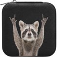 thumbnail image 2 of Travel Jewelry Box Funny Raccoon PU Leather Jewelry case Small Portable Jewelry Organizer Box for Rings Earrings Necklaces Bracelets(Black) Women Gifts, 2 of 7