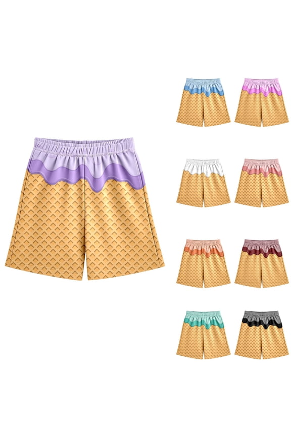 Big Kid Ice Cream Shorts Boy 2-14T Summer Preppy Ice Cream Baseball Shorts Casual Elastic Waist Short-Pants with Pockets 9-10 Years Purple Summer Shorts