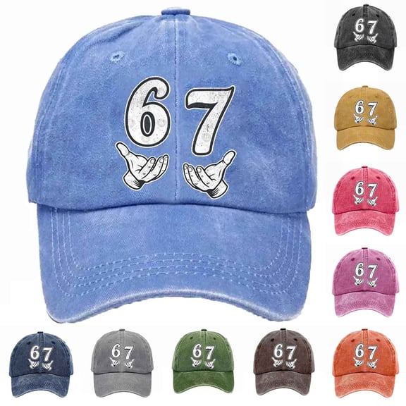 WKSCLPAI 67 Meme Vintage Washed Baseball Cap, Adjustable Unisex Graphic Dad Hat for Casual Wear & Street Style