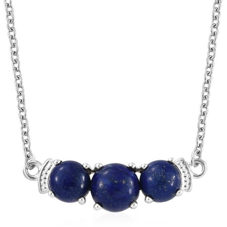 Sterling Silver Lapis Cross Necklace - Women's Girls 925 Sterling Silver Lapis Lazuli Trilogy Bar Chain Necklace 18