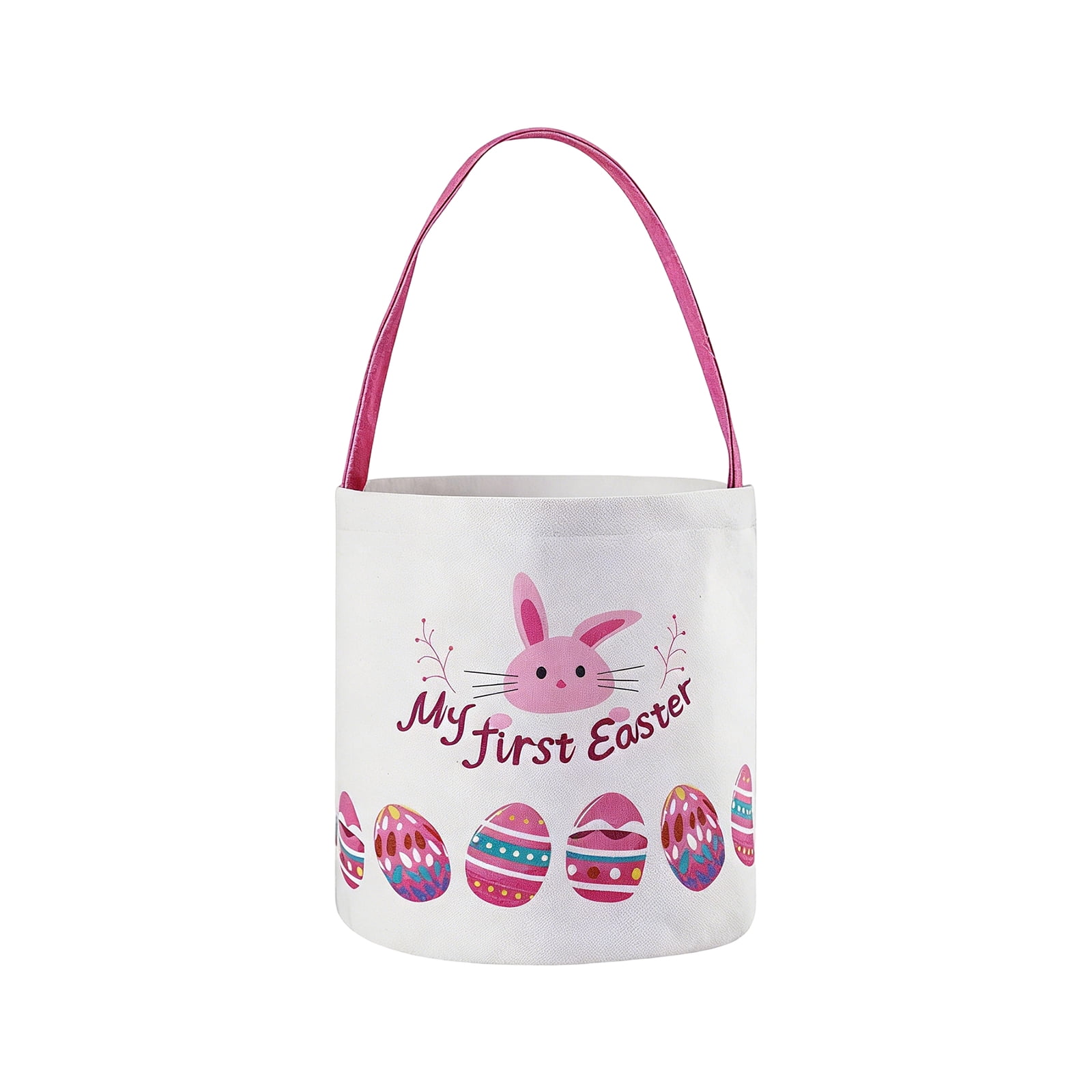 6Pcs Easter Bunny Basket Egg Buckets, Cute Canvas Cotton Tote Bags Egg Hunt Basket for Easter Party Gifts, 9.45x9.66Inch