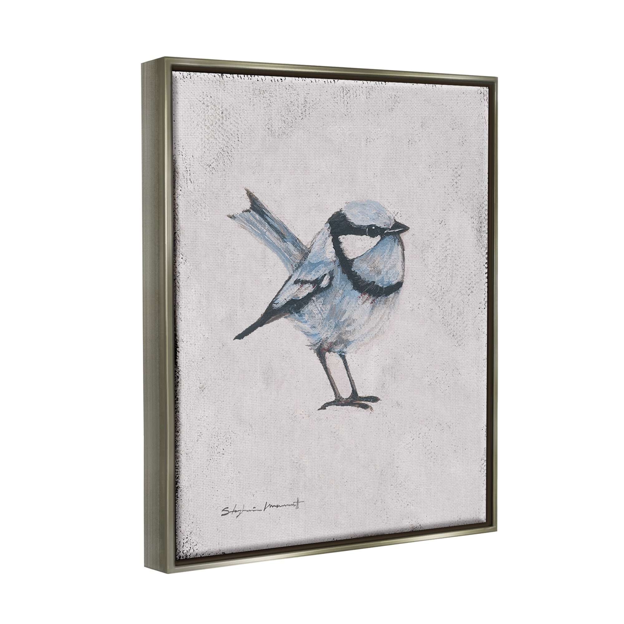 Stupell Wren Bird Animal Painting Animals & Insects Painting Gray Floater Framed Art Print Wall Art