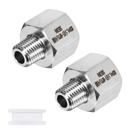 Uxcell 2-Pack Garden Hose Adapter Stainless Steel M20x1.5 NPT Female x 1/4 NPT Male Threaded Connector with Sealing Tape Garden Hose Convert Fitting