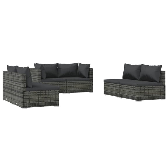 vidaXL 6 Piece Patio Lounge Set with Cushions Poly Rattan Gray
