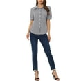 thumbnail image 2 of MODA NOVA Plaid Blouse for Juniors' Bow Tie Neck Puff Short Sleeve Gingham Shirt Tops, 2 of 5