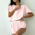 thumbnail image 2 of Jamicy Women Sleepwear Pajamas Set Gift for Mom Women's Striped Tee Shirts and Shorts Pajamas Set Side Slit Crewneck Loungewear, 2 of 5