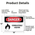 thumbnail image 2 of (2 Pack) Combustible Liquids OSHA Danger Sign 18 Inch X 12 Inch Indoor / Outdoor Rust-Free Aluminum Metal Signs for Workplace, Workshop, and Construction Site, Made in the USA, 2 of 8