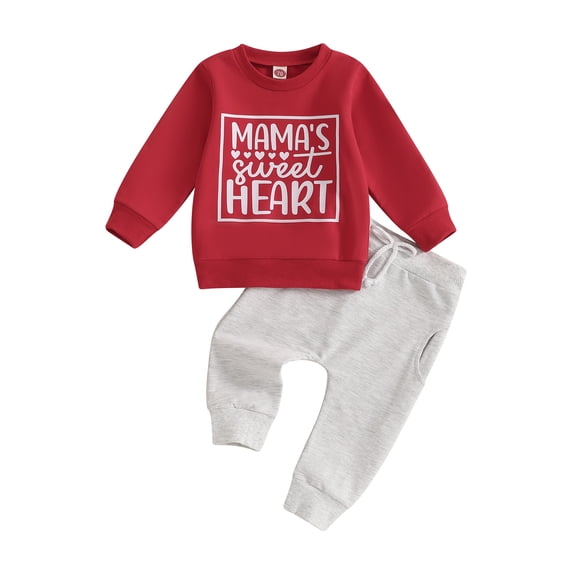 Toddler Baby Boy Valentine 's Day Outfit Letter Heart Print Long Sleeve Sweatshirt Pullover Tops and Jogger Pants Spring Fall Clothe Set