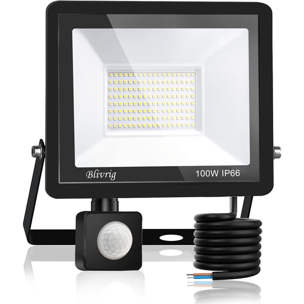 Lámpara de detector de movimiento para exteriores, 100 W, 10 000 LM, foco LED para exteriores, IP66, resistente al agua, potente foco LED para exteriores, blanco frío (6000 K) para jardín,