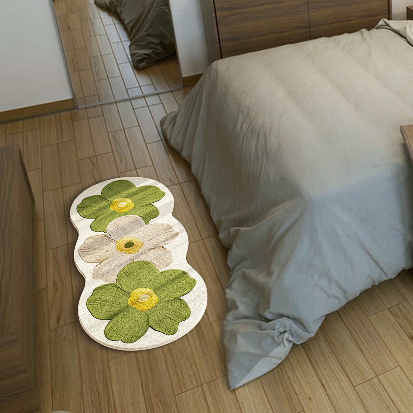 PALIFEUR Flower Rugs for Bedroom, Ultra Soft 3D Floral Carpet Shaggy Tufted Bathroom Rugs Absorbent Non-Slip Bath Mat Washable Area Rug for Bedroom Bathroom Kitchen Living Room-20x47"-Green