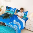 thumbnail image 3 of jejeloiu Ocean Themed Bed Sheets,Tropical Coconut Tree Full Size Sheets For Boys,Blue Beige,4pcs,1 Flat Sheet, 1 Fitted Sheet and 2 Pillowcases, 3 of 6