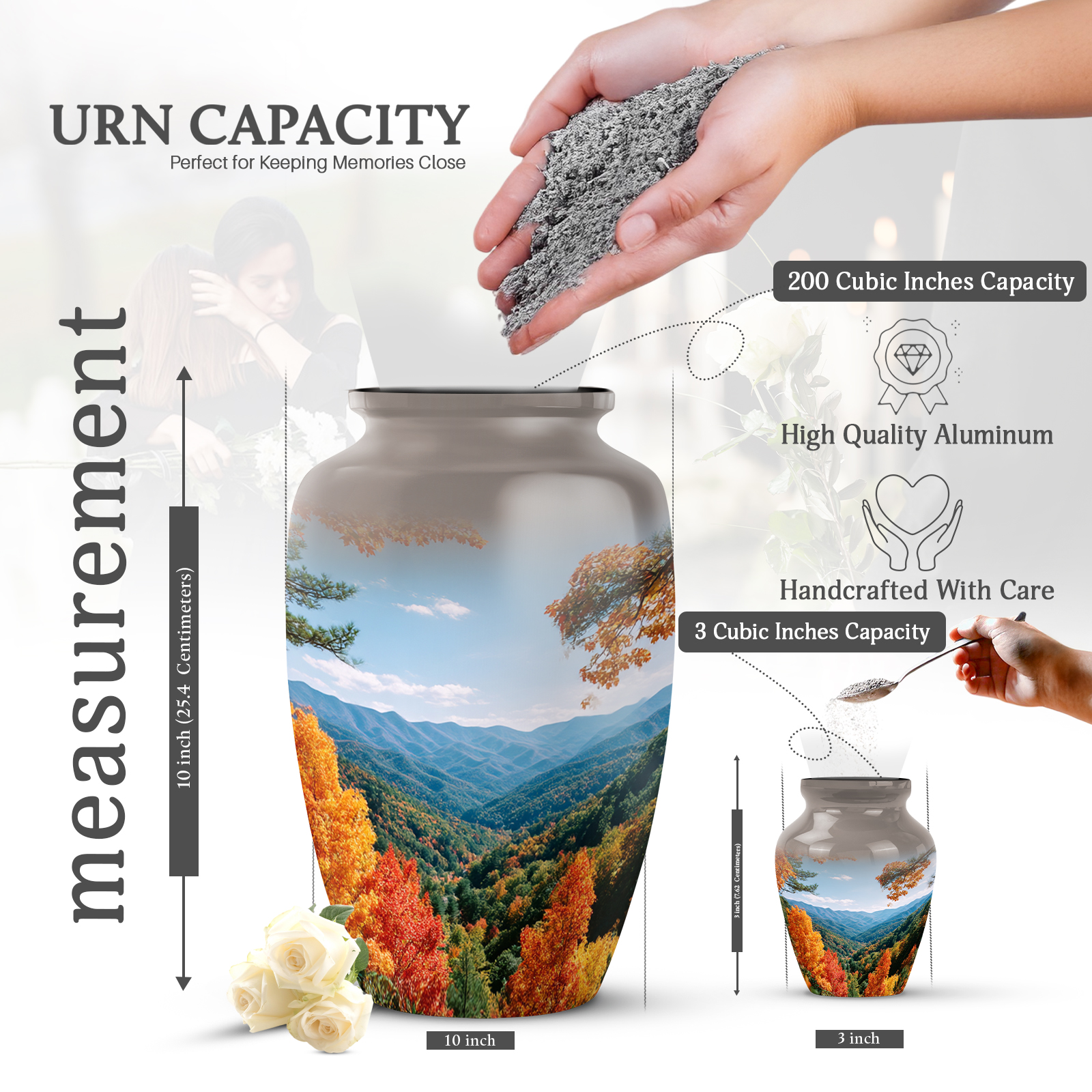 KARYLIZ Mountain Funeral Cremation Urns For Human Ashes - Autumn Urns For Human Ashes Adult Female - Gray & Blue Funeral Keepsake Urn For Women & Men - Funeral Decorative Urn For Male - 3inch