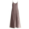 thumbnail image 3 of Women Dresses Plus Solid Sleeveless Sling Fashion Dresses Sexy Fashion Dresses Khaki Trendy Skirt Size XL, 3 of 4