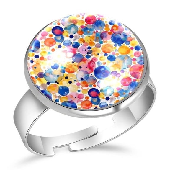 PhooArto Colorful Splash Circles Pattern Stainless Steel Rings for Women, Open Adjustable Ring Promise Ring Jewelry Gifts